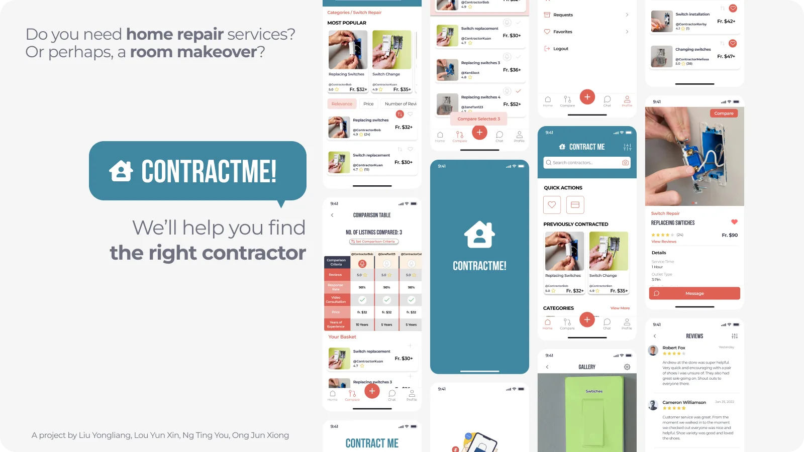 ContractMe marketplace app screens