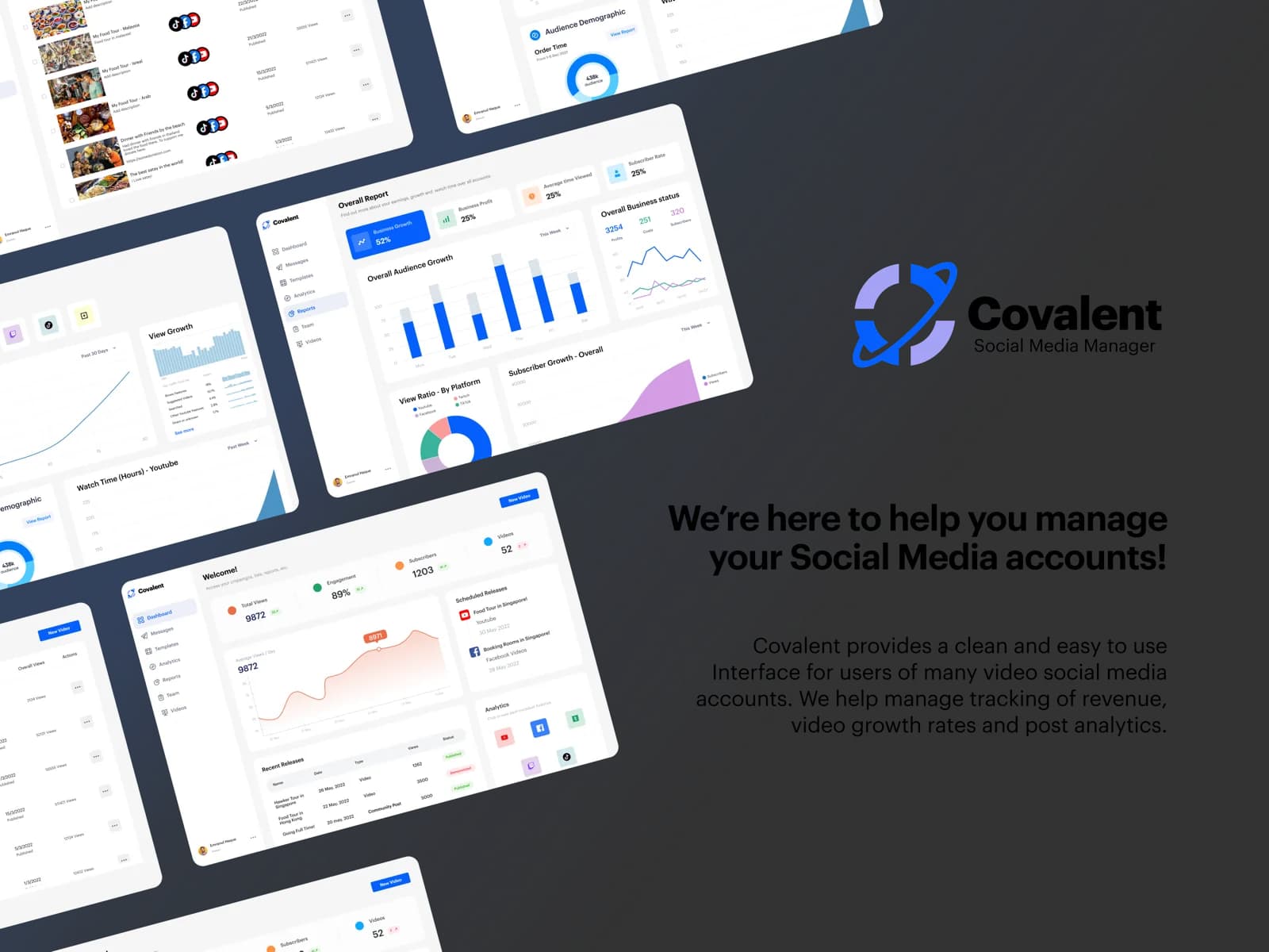 Covalent social media dashboard design