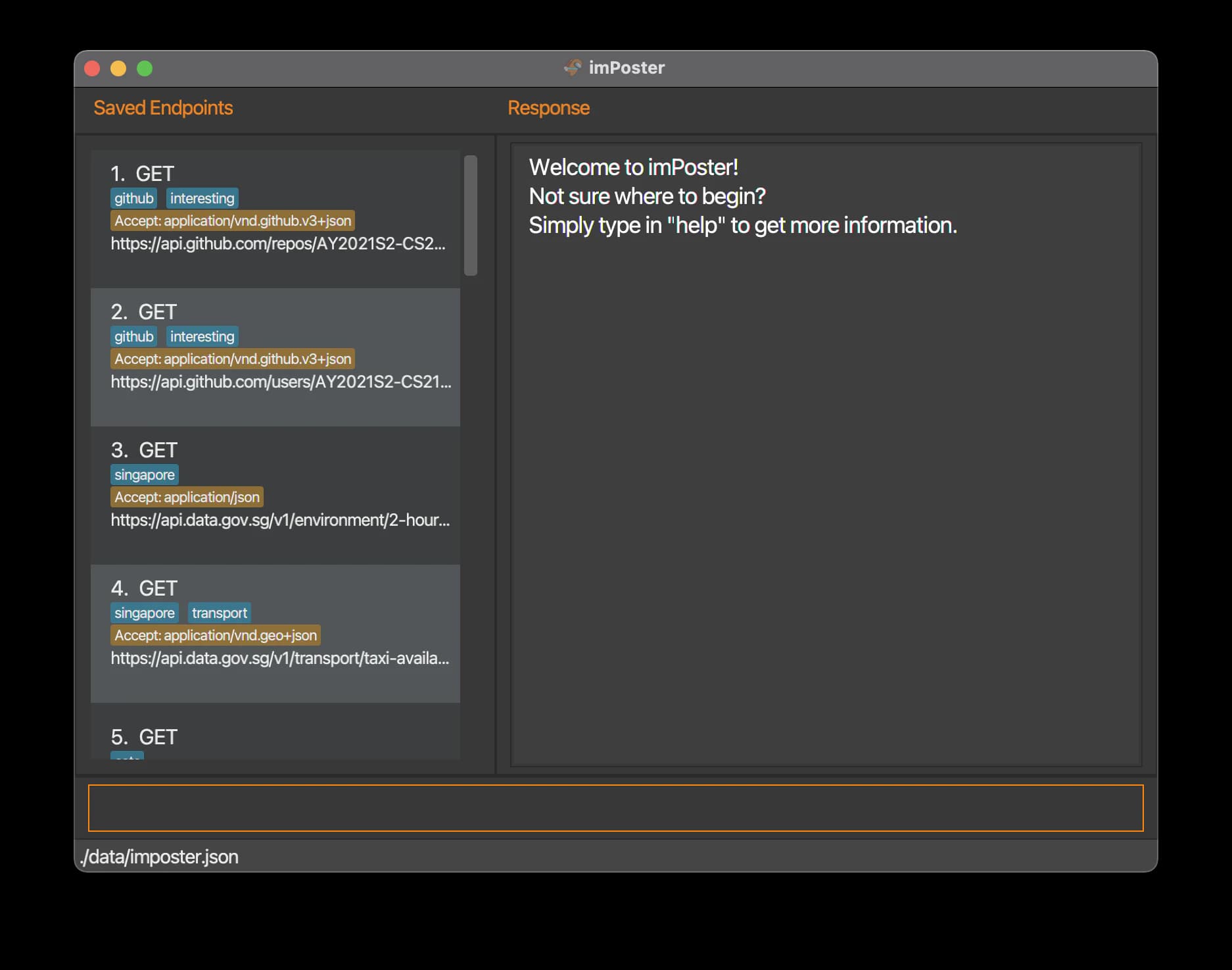 imPoster API request workspace