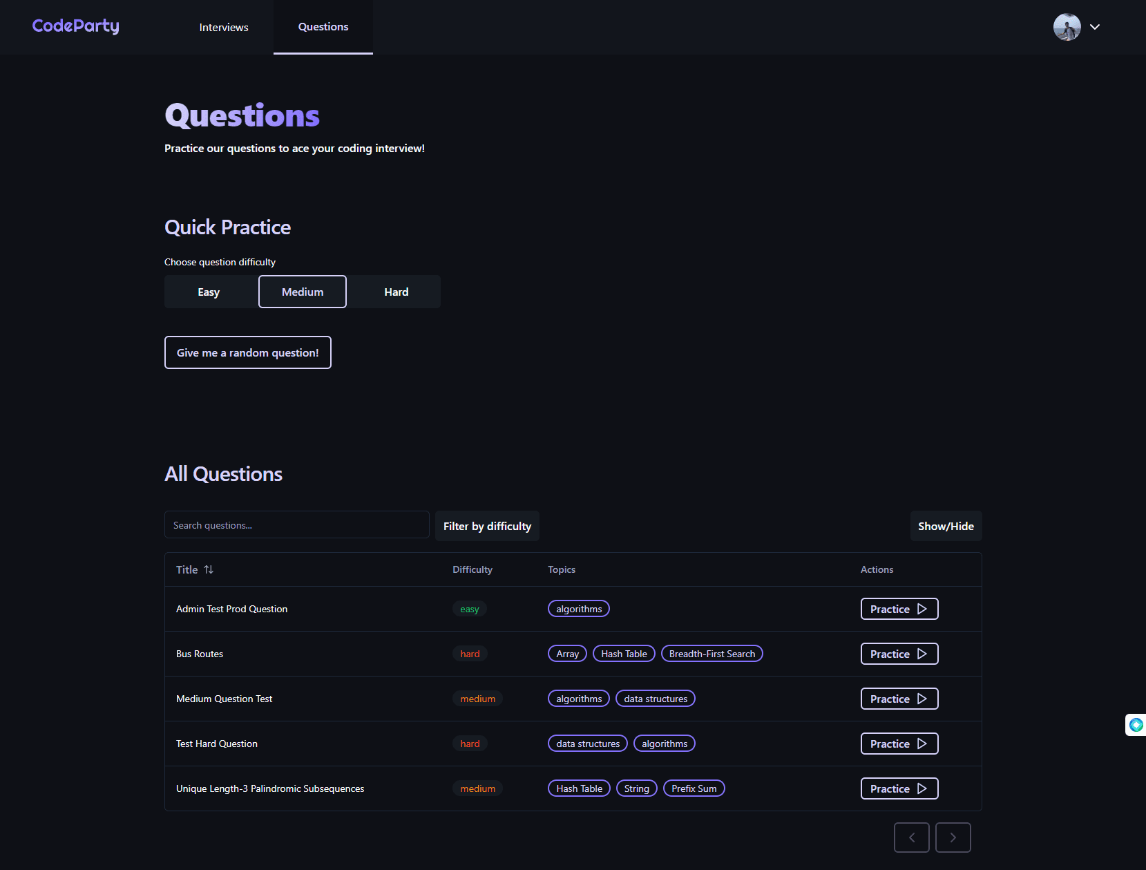 CodeParty question library